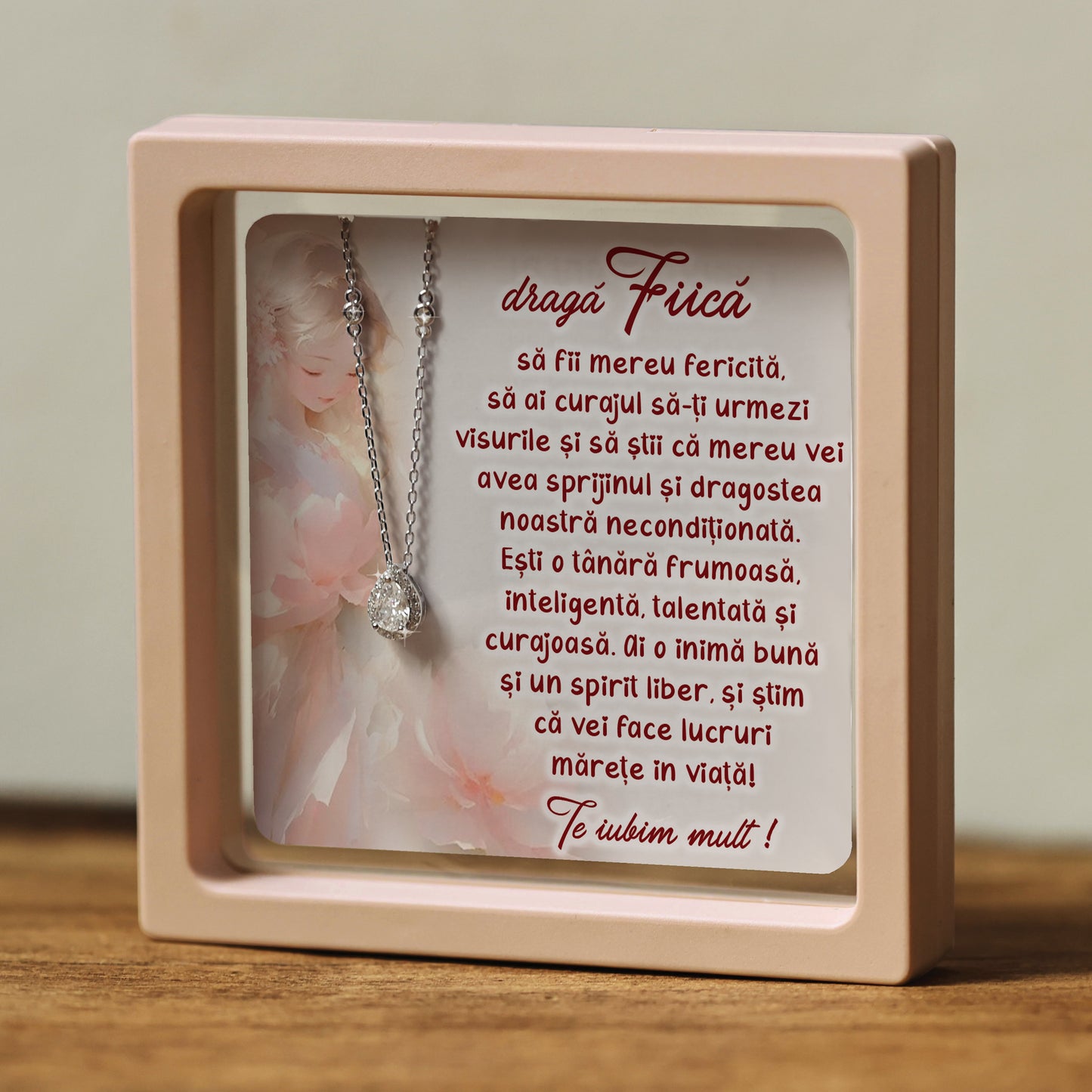 Cadou pentru Fiică ❤ Lanțișor din argint Strop, cu mesaj plural, ramă 3 culori