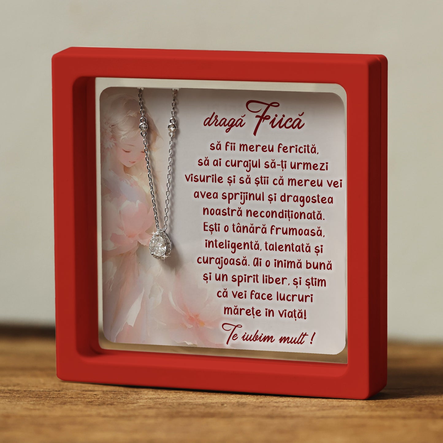 Cadou pentru Fiică ❤ Lanțișor din argint Strop, cu mesaj plural, ramă 3 culori