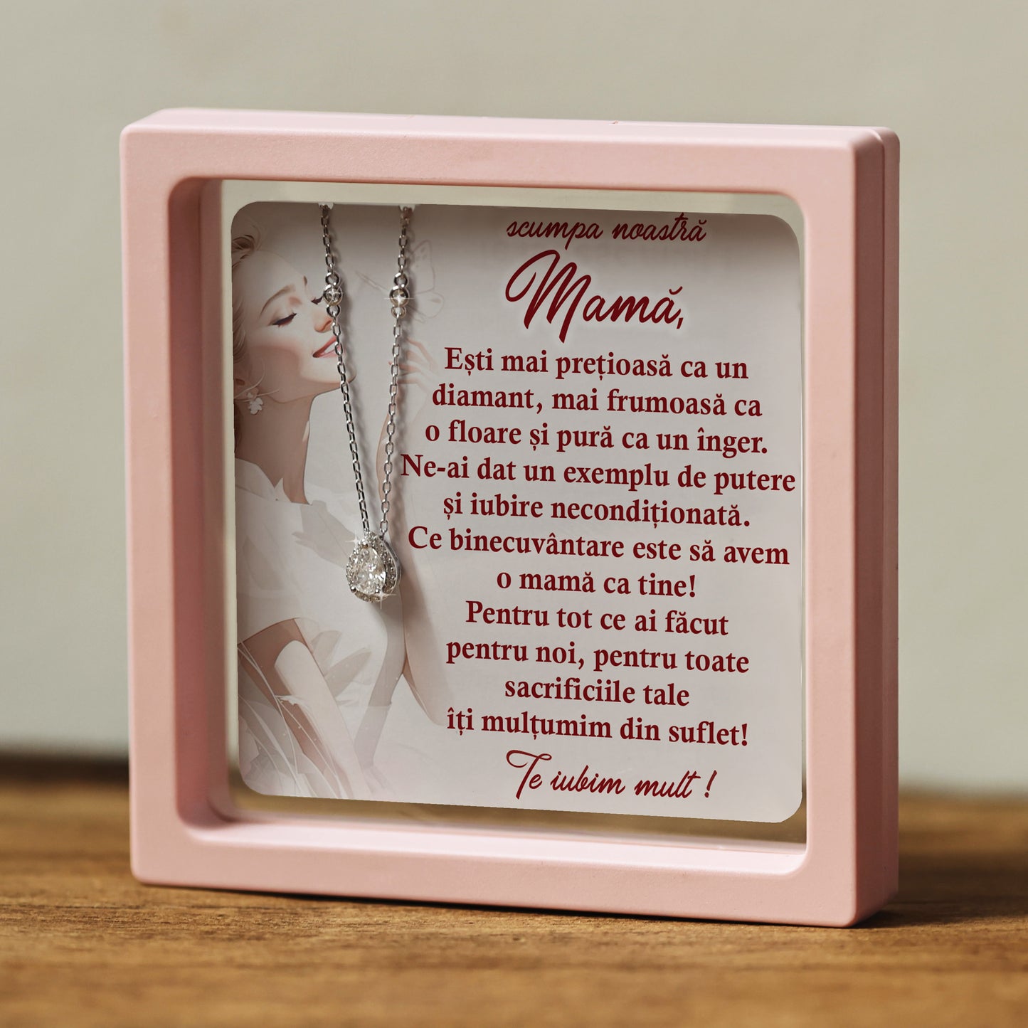 Cadou pentru Mamă ❤ Lanțișor din argint Strop, cu mesaj plural, ramă 3 culori