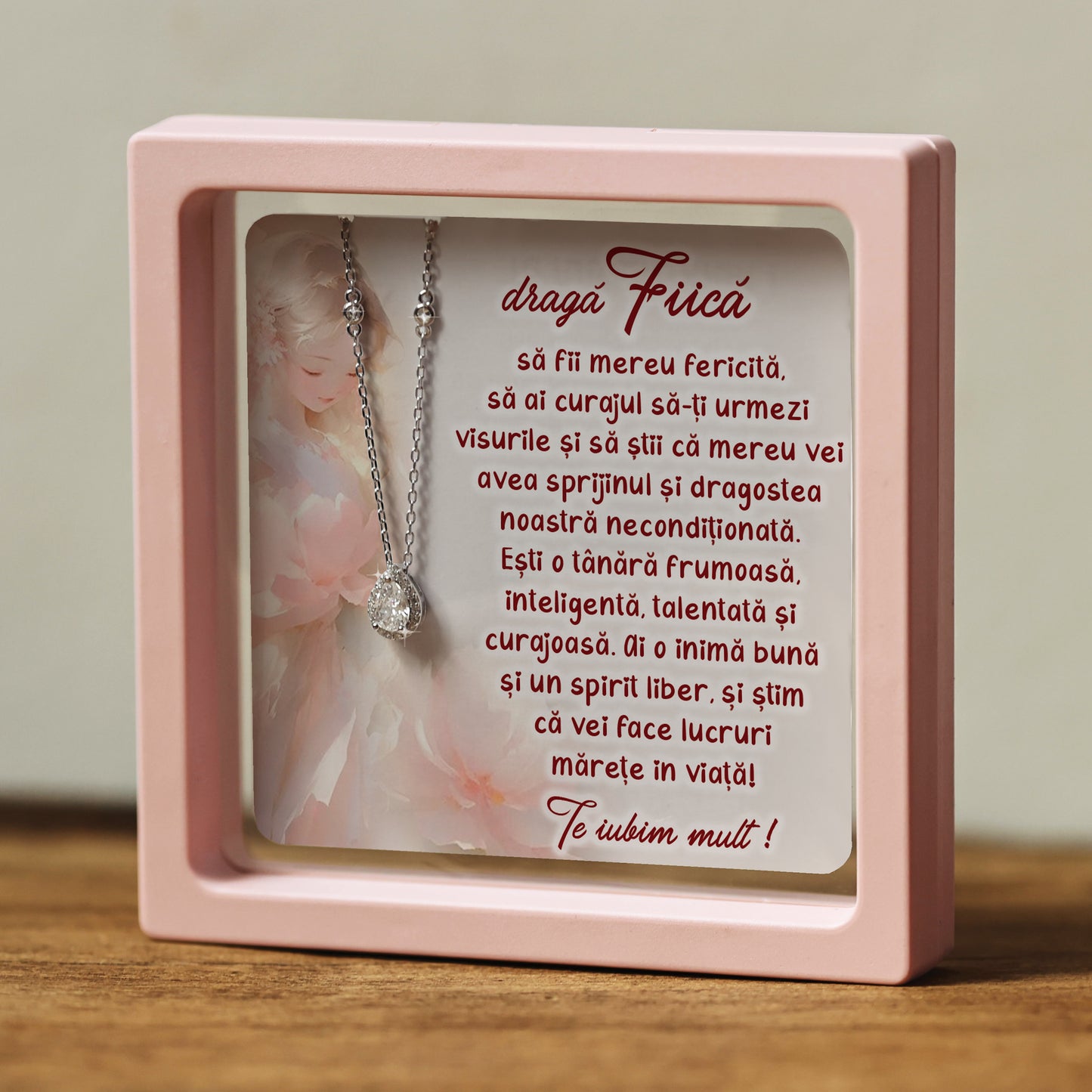 Cadou pentru Fiică ❤ Lanțișor din argint Strop, cu mesaj plural, ramă 3 culori