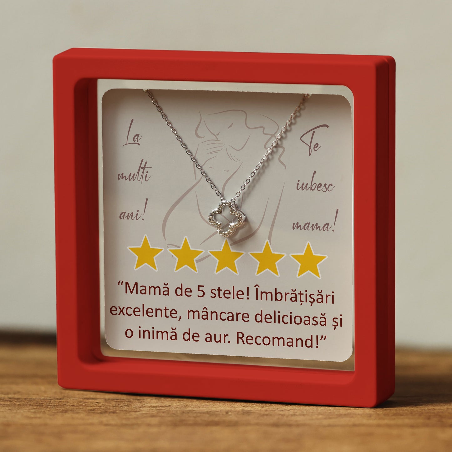 Cadou pentru Mamă ❤ Lanțișor din argint Floare, cu mesaj "5 stele", ramă 3 culori