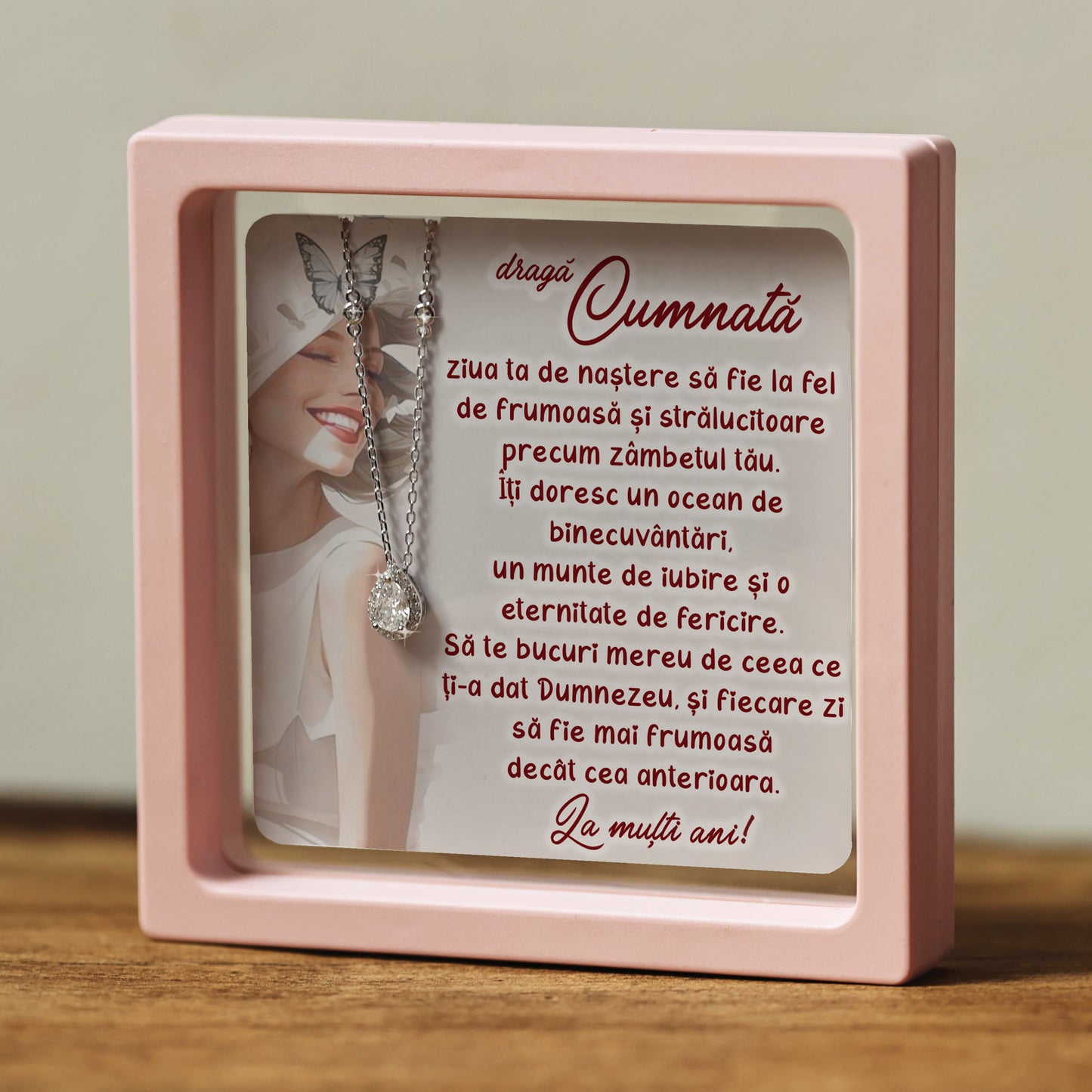 Cadou pentru Cumnată ❤ Lănțișor din argint Strop, cu mesaj, ramă 3 culori