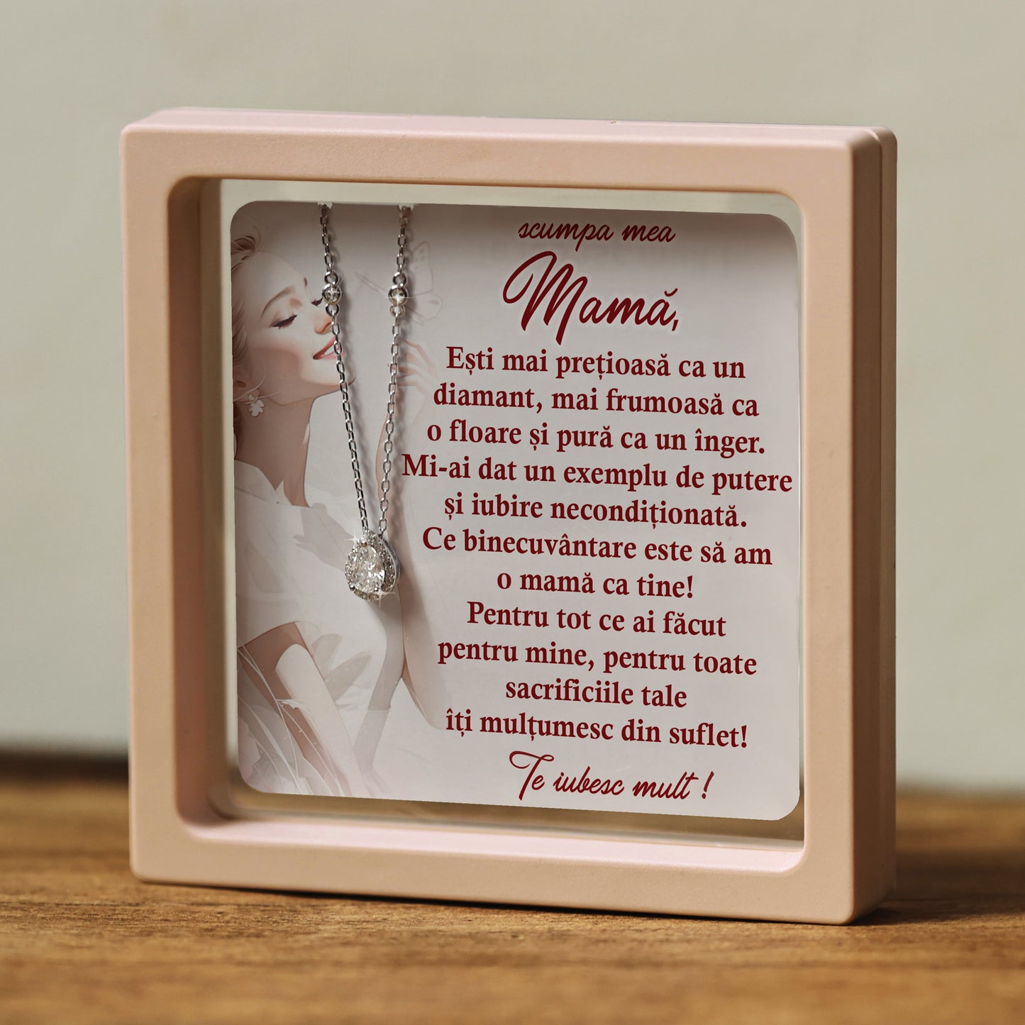 Cadou pentru Mamă ❤ Lanțișor din argint Strop, cu mesaj singular, ramă 3 culori