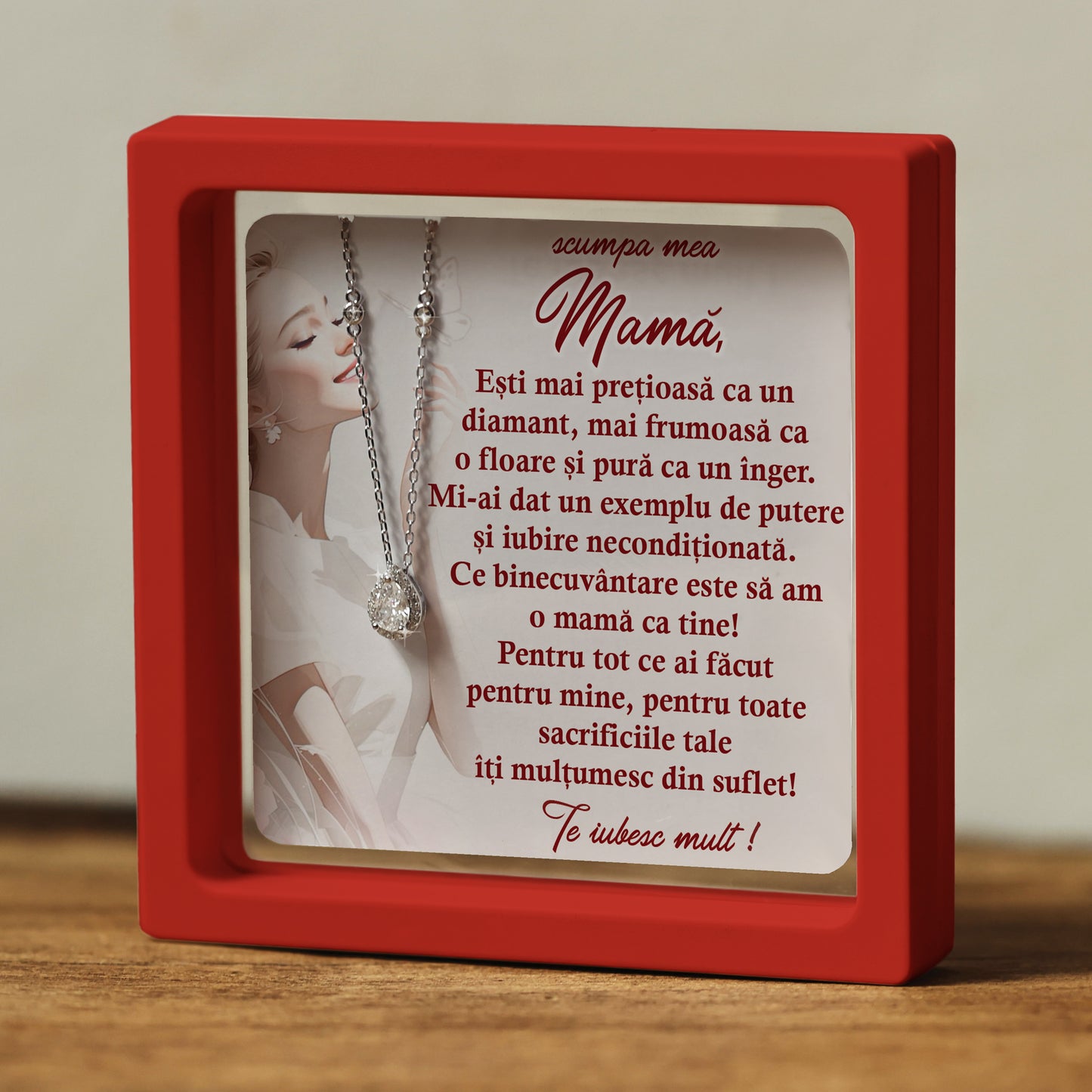 Cadou pentru Mamă ❤ Lanțișor din argint Strop, cu mesaj singular, ramă 3 culori