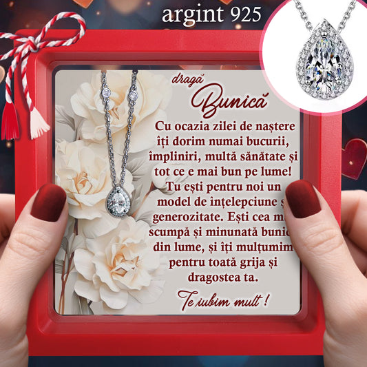 Cadou pentru Bunică ❤ Lanțișor din argint Strop, cu mesaj plural, ramă 3 culori
