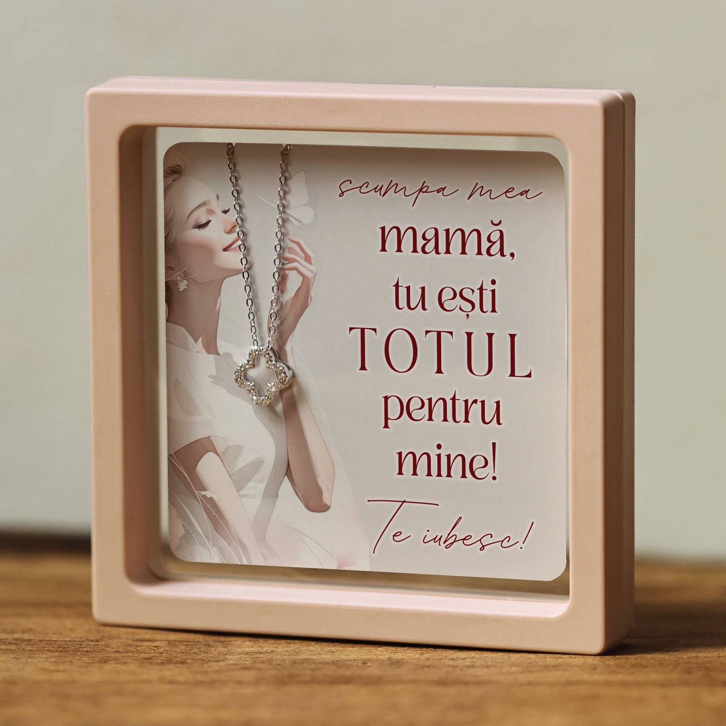 Cadou pentru Mamă ❤ Lanțișor din argint Floare, cu mesaj 'TOTUL', ramă 3 culori