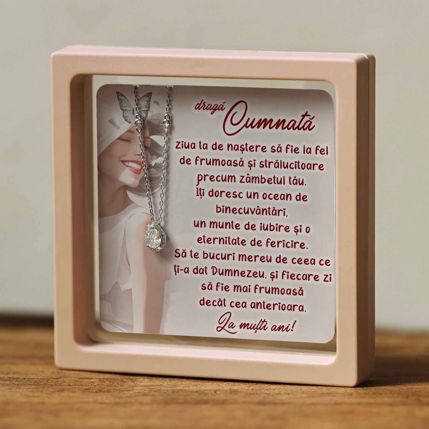 Cadou pentru Cumnată ❤ Lănțișor din argint Strop, cu mesaj, ramă 3 culori