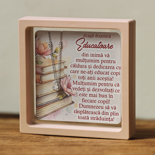 Cadou pentru Educatoare  ❤ Lănțișor din argint Strop, cu mesaj, ramă 3 culori