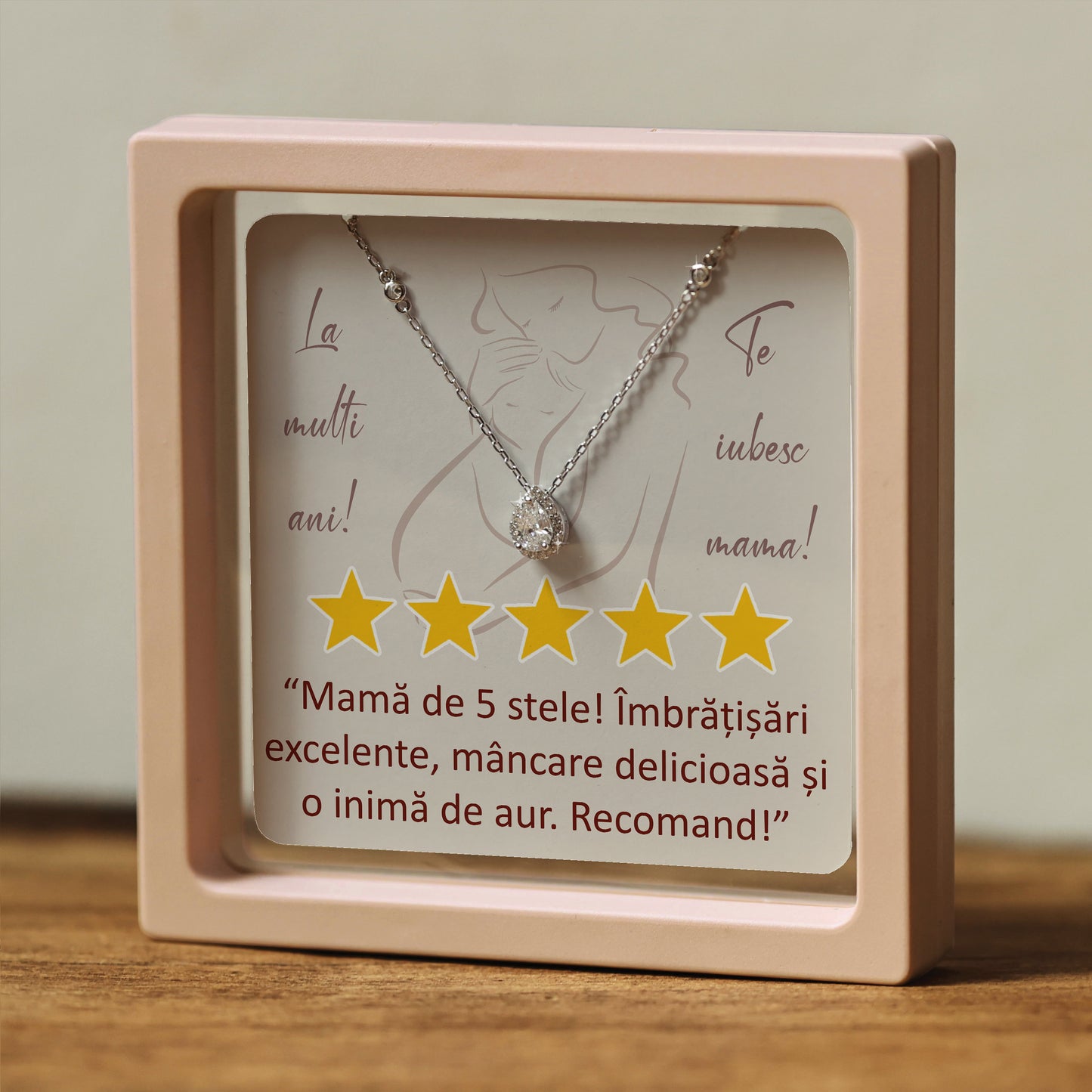 Cadou pentru Mamă ❤ Lanțișor din argint Strop, cu mesaj "5 stele", ramă 3 culori