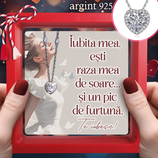 Cadou pentru Iubită ❤ Lănțișor din argint Inimă, cu mesaj amuzant ramă 3 culori