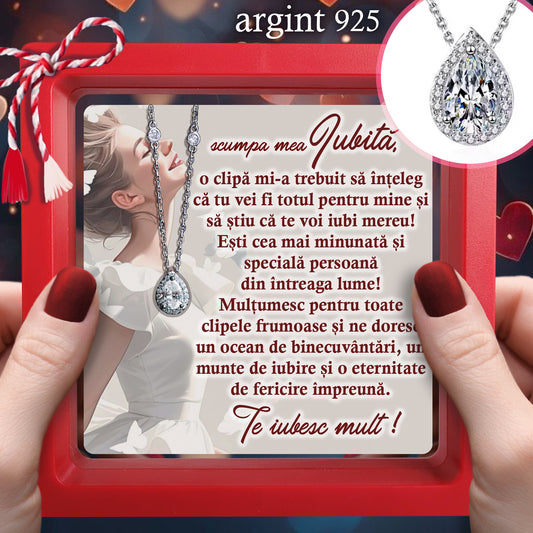 Cadou pentru Iubită ❤ Lănțișor din argint Strop, cu mesaj, ramă 3 culori