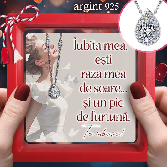 Cadou pentru Iubită ❤ Lănțișor din argint Strop, cu mesaj amuzant ramă 3 culori