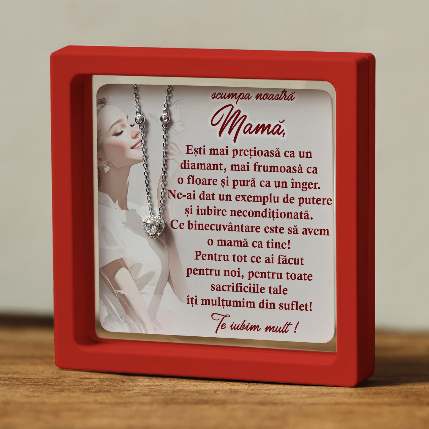 Cadou pentru Mamă ❤ Lanțișor din argint Inimă, cu mesaj plural, ramă 3 culori