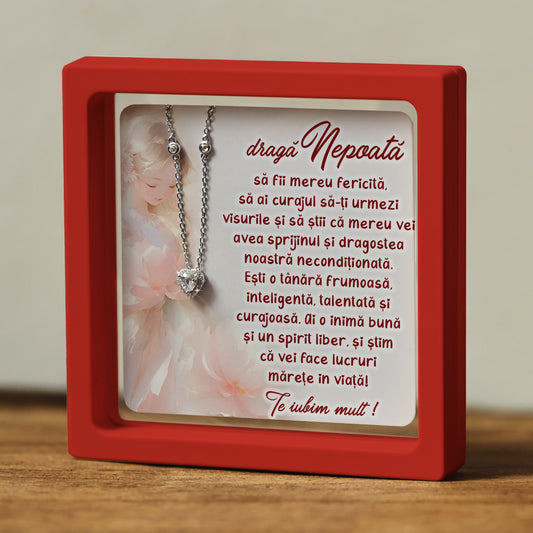 Cadou pentru Nepoată ❤ Lanțișor din argint Inimă, cu mesaj plural, ramă 3 culori