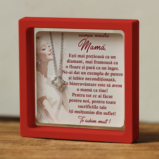 Cadou pentru Mamă ❤ Lanțișor din argint Floare, cu mesaj plural, ramă 3 culori