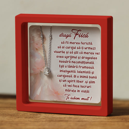 Cadou pentru Fiică ❤ Lanțișor din argint Strop, cu mesaj plural, ramă 3 culori