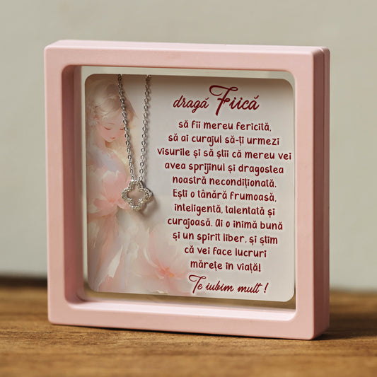 Cadou pentru Fiică ❤ Lanțișor din argint Floare, cu mesaj plural, ramă 3 culori