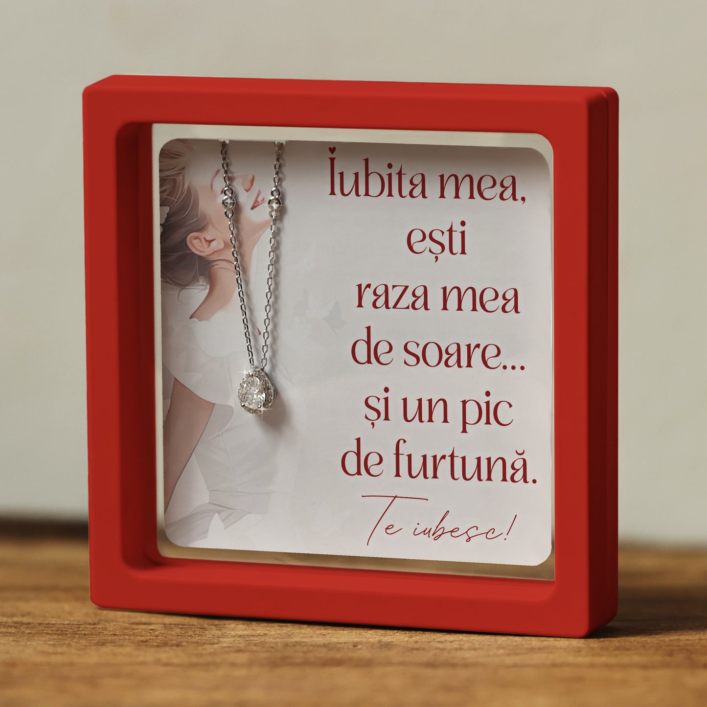 Cadou pentru Iubită ❤ Lănțișor din argint Strop, cu mesaj amuzant ramă 3 culori