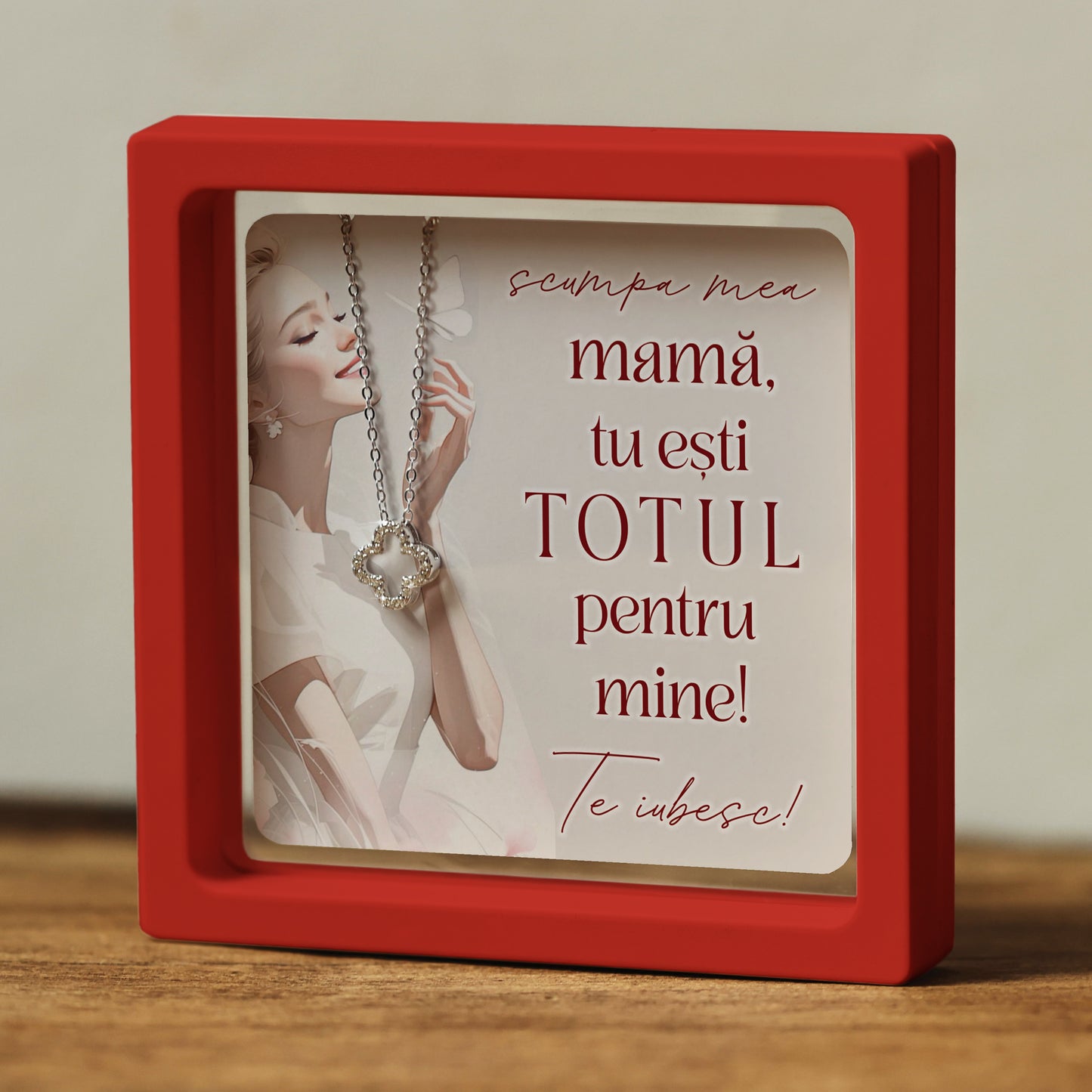 Cadou pentru Mamă ❤ Lanțișor din argint Floare, cu mesaj 'TOTUL', ramă 3 culori