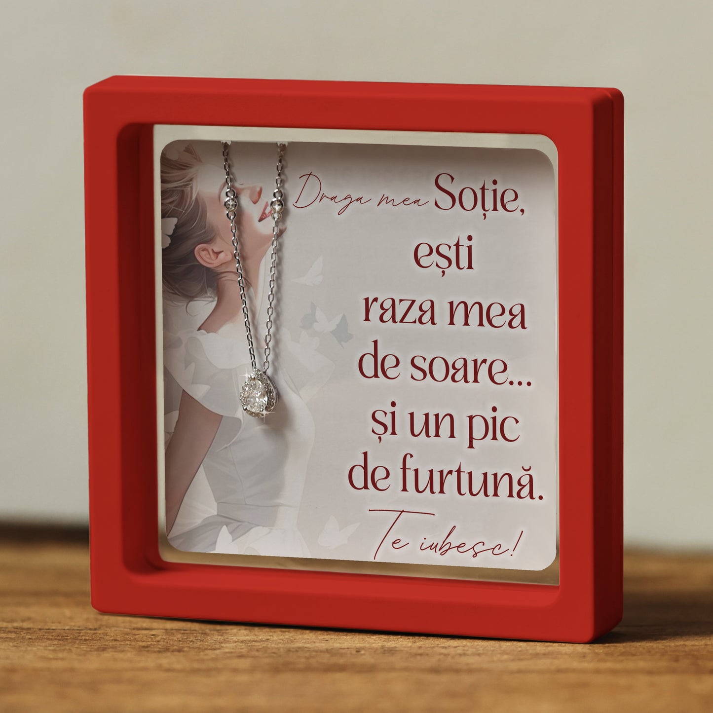 Cadou pentru Soție ❤ Lanțișor din argint Strop, cu mesaj amuzant, ramă 3 culori