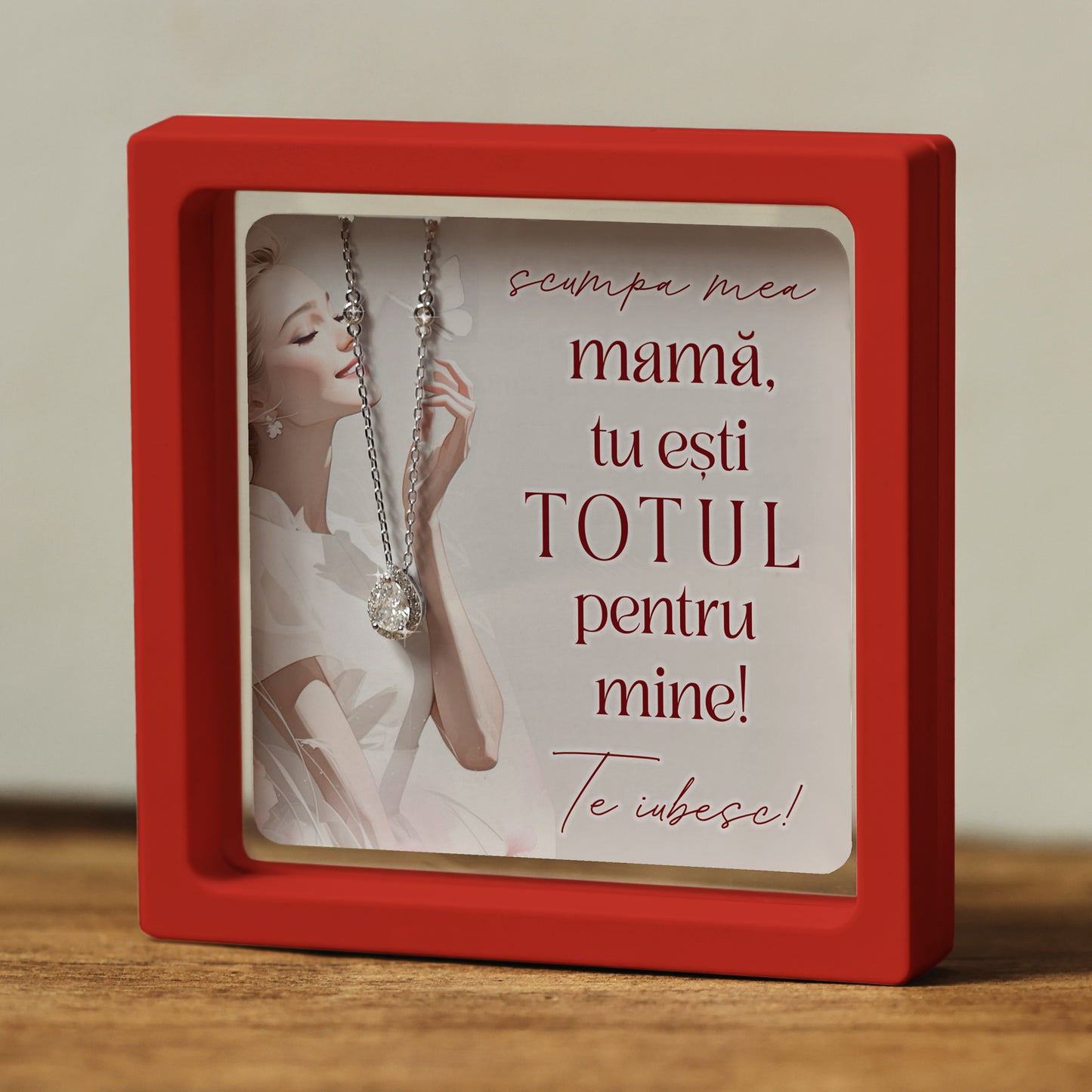 Cadou pentru Mamă ❤ Lanțișor din argint Strop, cu mesaj 'TOTUL', ramă 3 culori