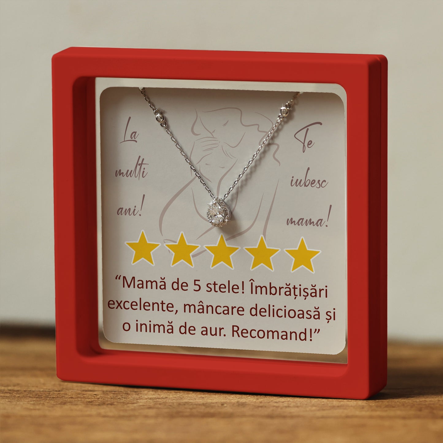 Cadou pentru Mamă ❤ Lanțișor din argint Strop, cu mesaj "5 stele", ramă 3 culori