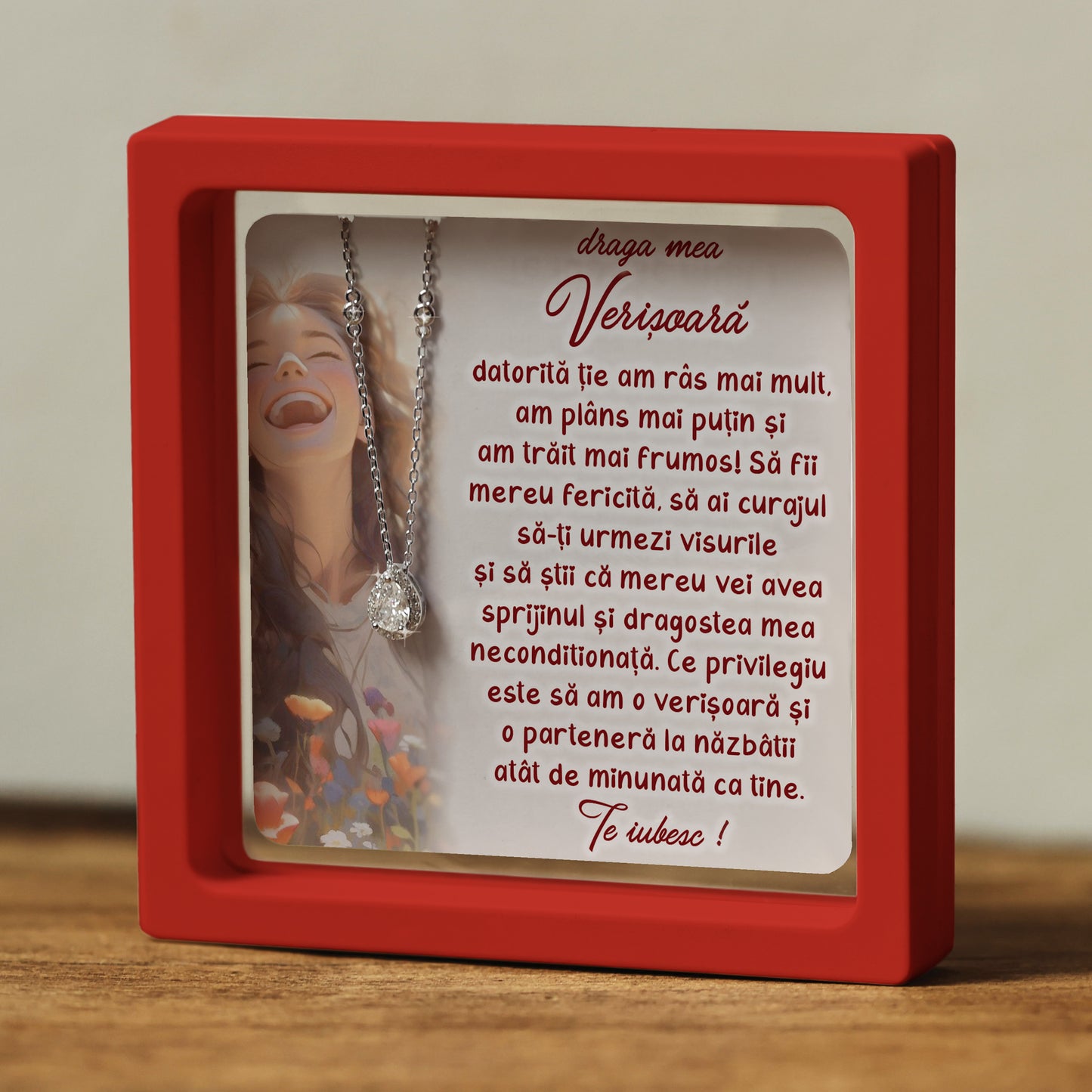 Cadou pentru Verișoară ❤ Lanțișor din argint Strop, cu mesaj, ramă 3 culori