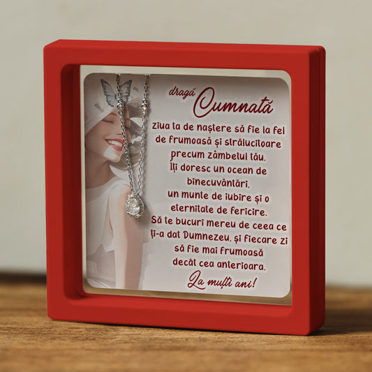 Cadou pentru Cumnată ❤ Lănțișor din argint Strop, cu mesaj, ramă 3 culori