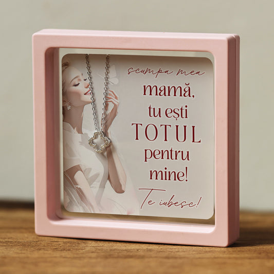 Cadou pentru Mamă ❤ Lanțișor din argint Floare, cu mesaj 'TOTUL', ramă 3 culori