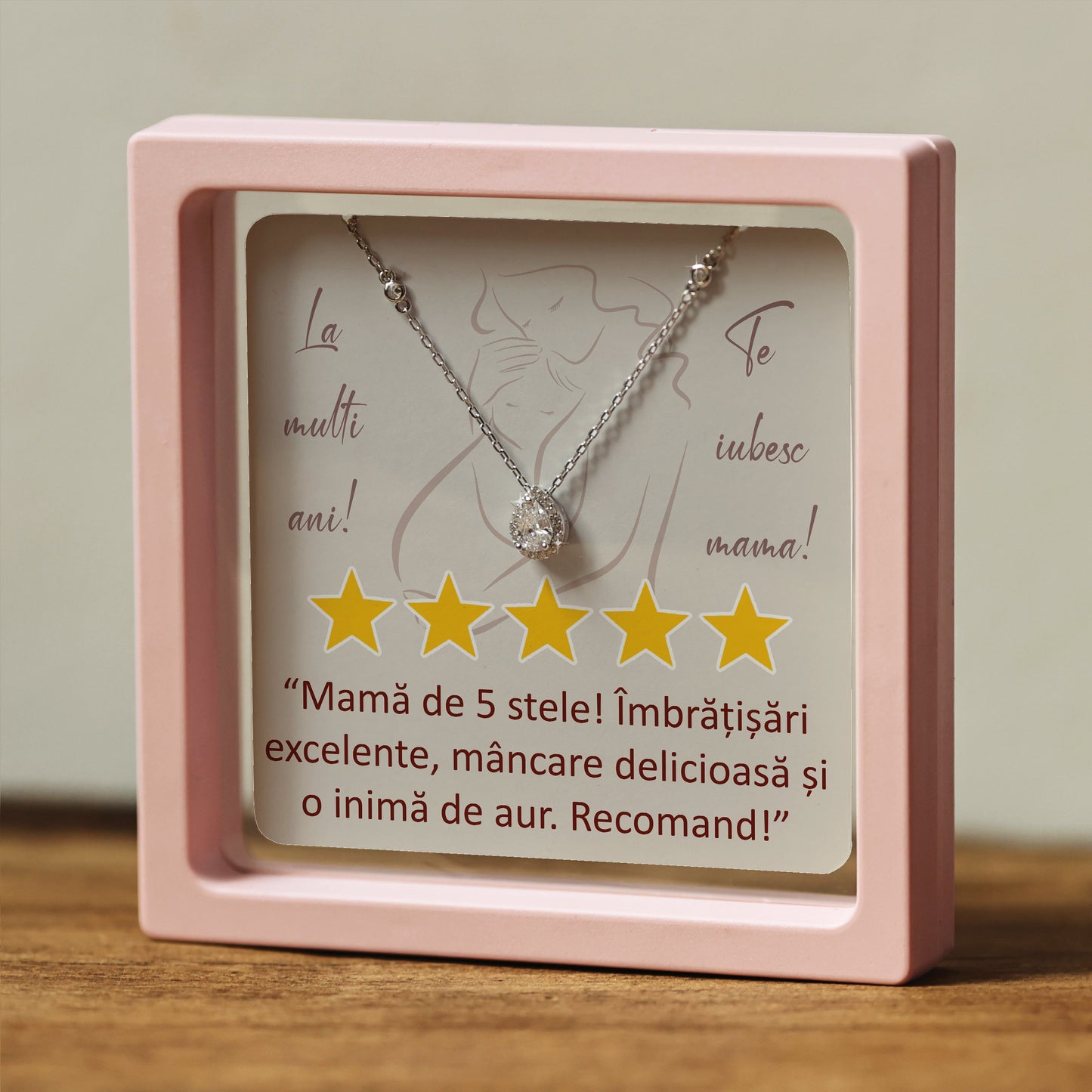 Cadou pentru Mamă ❤ Lanțișor din argint Strop, cu mesaj "5 stele", ramă 3 culori