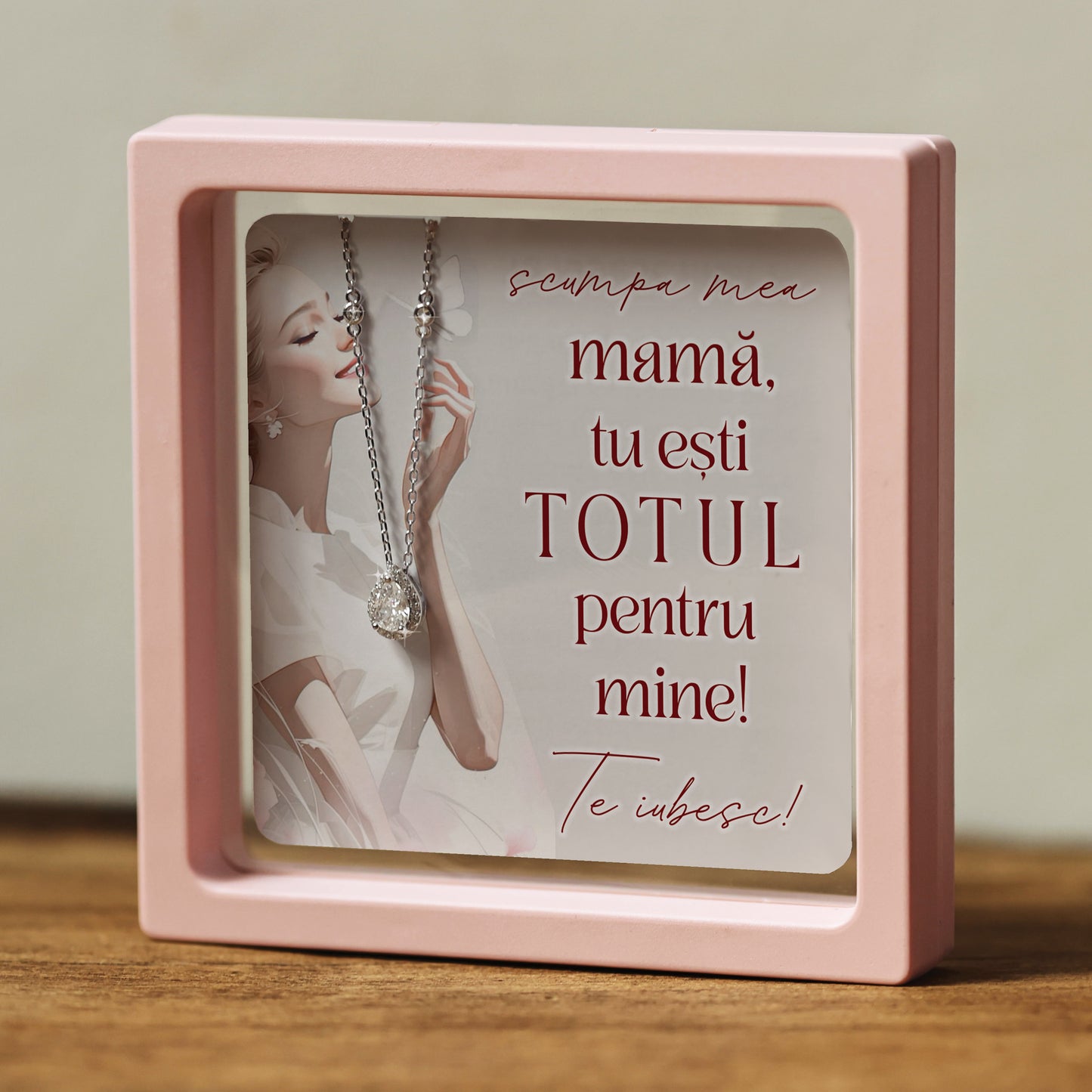 Cadou pentru Mamă ❤ Lanțișor din argint Strop, cu mesaj 'TOTUL', ramă 3 culori