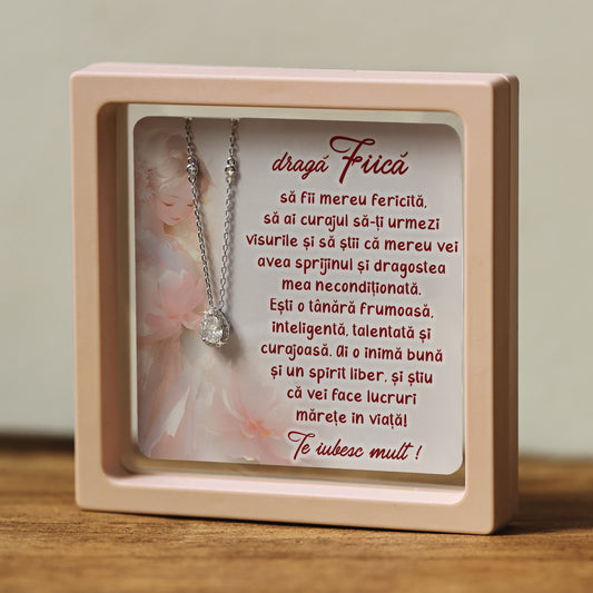 Cadou pentru Fiică ❤ Lanțișor din argint Strop, cu mesaj singular, ramă 3 culori