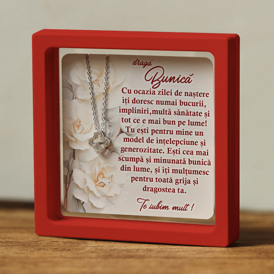 Cadou pentru Bunică ❤ Lanțișor din argint Floare, cu mesaj singular, ramă 3 culori