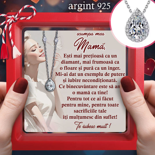 Cadou pentru Mamă ❤ Lanțișor din argint Strop, cu mesaj singular, ramă 3 culori