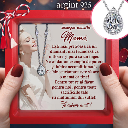 Cadou pentru Mamă ❤ Lanțișor din argint Strop, cu mesaj plural, ramă 3 culori