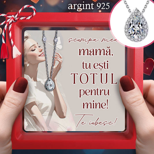 Cadou pentru Mamă ❤ Lanțișor din argint Strop, cu mesaj 'TOTUL', ramă 3 culori