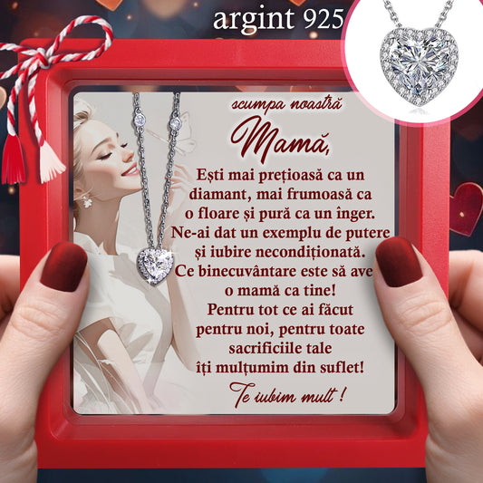Cadou pentru Mamă ❤ Lanțișor din argint Inimă, cu mesaj plural, ramă 3 culori